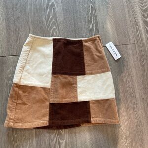 PacSun Patchwork Corduroy Mini Skirt - Brown and Cream
